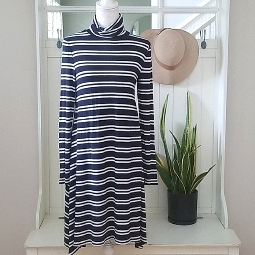 Anthropologie Maeve Striped Turtleneck Swing Dress